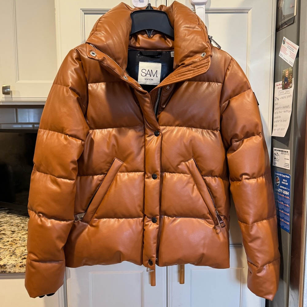 Sam Isabel Vegan leather down puffer jacket S